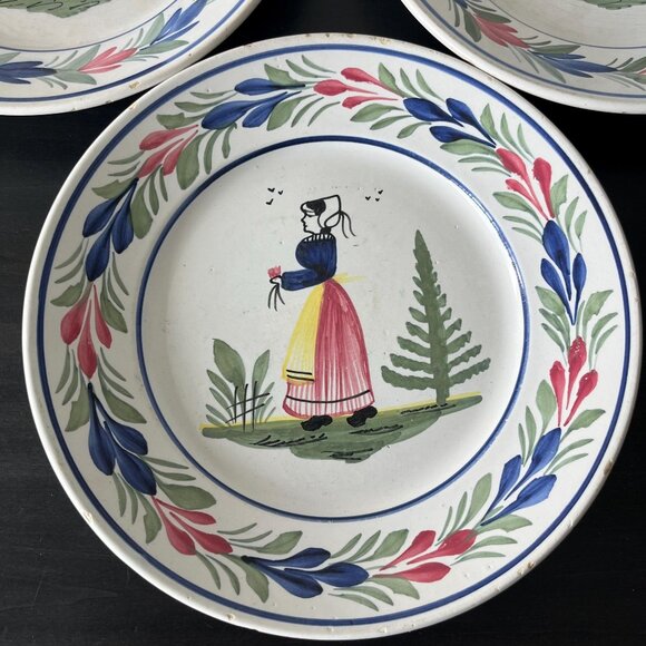 HB Quimper Handpainted Plates // Set of 3 // Breton Woman - Picture 2 of 8